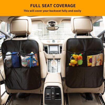 2 Pack Kick Mat Backseat Protector,Back Seat Cover for Kids,Car Seat Back Protectors with 2 Pocket Storage Organizer for Car, SUV, Minivan or Truck Seats (Black) - Image 7