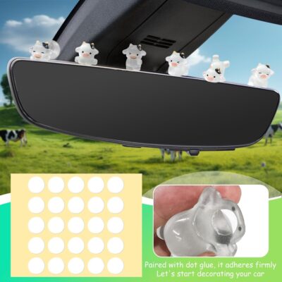 6Pcs Cute Luminous Cow Car Dashboard Decor Set- Cars Rearview Mirror/Dashboard/Touchscreen Top Funny Adorable Auto Rear View Mini Cows Ornament (Clear White) - Image 7