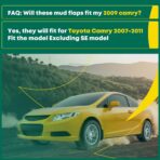 YHTAUTO Set of 4 Mud Flaps Splash Guards Accessories Replacement for Toyota Camry 2007 2008 2009 2010 2011 Sedan, Excluding SE Model, Front and Rear LH RH, Black - Image 2