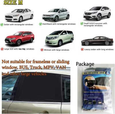 Car Window Sun Shade Cover -2 Pack Breathable Mesh Rear Side Window Shade Sunshade UV Protection for Baby Kids Pet Size M, Mosquito Net Curtain Fit for Most(95%) of Cars, Cover Full Window - Image 8