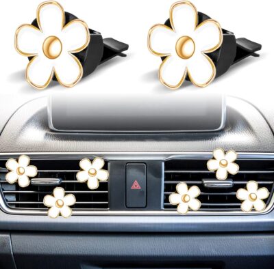 Frienda 6 Pcs Daisy Flower Air Vent Clip Accessories Air Conditioning Outlet Clip Car Air Freshener Dashboard Accessories Charm Car Inter Decor(3 cm, 3.3 cm,White) - Image 4
