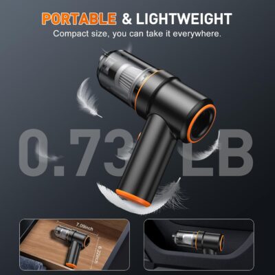 KMM Handheld Car Vacuum Cleaner, 9000PA Vacuum Cleaner & Air Duster, 120W High Power Vacuum Portable Cordless, Hand Held Vacuum Rechargeable with Multi-Nozzles & LED Light for Home, Car, Office - Image 7