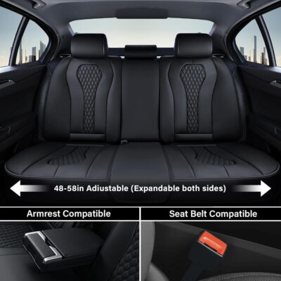 Coverado Seat Covers, Car Seat Covers Full Set, Black Car Seat Cover, Car Seat Covers Front Seats Back Seat Cover, Waterproof Car Seat Cushion, Leather Seat Covers Seat Protector Fit for Most Cars - Image 3