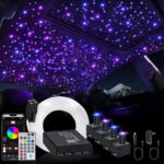 Split 4 Colors 12W Car Starlight Headliner Slim Kit 860pcs*0.02in*9.8ft with APP&RF Remote,RGBW Fiber Optic Starlight Kit,4 Port Engine Sound Activated Star Lights for Ceiling Car Roof/Home Decor
