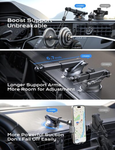 CHGeek Wireless Car Charger, 15W Fast Charging Auto Clamping Phone Holders Phone Mount fit for iPhone 17 16 15 14 13 12 Pro Max 11 XR XS, Samsung Galaxy S25 Ultra S24 S23, Black - Image 6