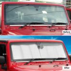 JWWY Windshield Sunshade Window Sun Shade Heat Shield Sun Visor UV Rays and Foldable Sun Shield Blocks for Jeep Wrangler Car Interior Accessories for 1996-2018 TJ JK JKU（51.96in*15.35in） - Image 2