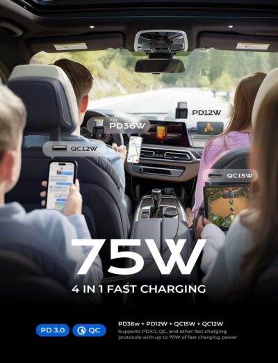 LISEN Retractable Car Charger USB C [Upgraded Dual Type C] 75W Fast 4 in 1 Car Charger for iPhone 17, Road Trip Essentials Gifts for Men Women, Car Accessories for Galaxy S26 Phone 17 Pro Max 16 15 - Image 6