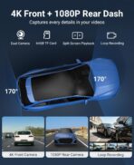 Wireless CarPlay and Android Auto 10.26-inch Touchscreen, 4K Dash Camera and 1080p Backup Camera, Universal Portable car Display, Equipped with 64G Memory Card (C6) - Image 3