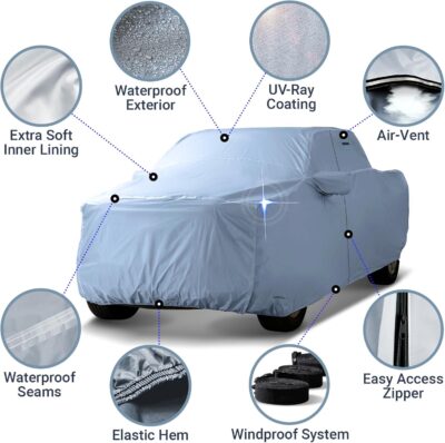 iCarCover 30-Layer Premium Truck Car Cover Waterproof All Weather | Rain Snow UV Sun Protection Full Car Covers | F-150 250, C/K 3500, Silverado, Ram, Tundra, Sierra, Titan, Size T70 (See Size Chart) - Image 3