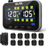 GUTA Trailer Tire Pressure Monitoring System, RV Tire Pressure Monitor with 10 Sensors, 6 Alert Modes, Signal Booster, Large Color Display, Long Sensing Distance, 0-188PSI TPMS for RV Trailer Semi