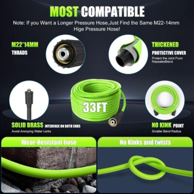 5000 PSI Professional Electric Pressure Washer,4.0 GPM Heavy Duty Power Washer with 4 Nozzles,Foam Cannon,33FT Hose and 500ml Soap Bottle for Home/Cars(Green) - Image 8