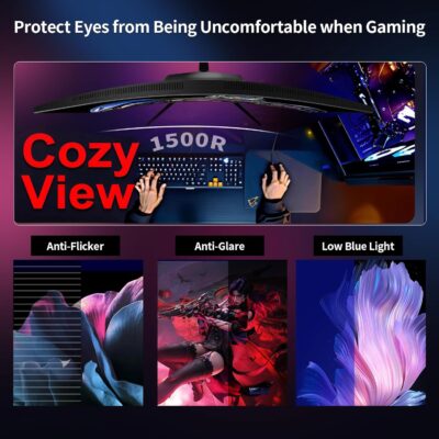 ZZA 32 Inch Gaming Monitor 160HZ,Curved Monitor 4k UHD(3840 * 2160P) VA Screen, 1500R Curved, Computer Moniter, Supports AMD Freesync, 120% sRGB, Built-in Wall Mountable Installs(HDMI 2.1/DP 1.4) - Image 6