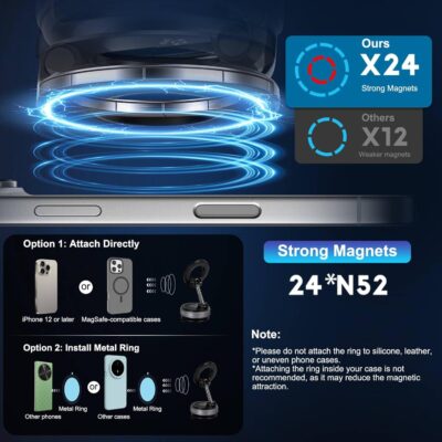 Vacuum Magnetic Car Phone Holder for Magsafe, Hands-Free 360° Adjustable Suction Cup Phone Mount for Car/Gym/Mirror/Smooth Surface, Compatible with iPhone & Android (Black) - Image 7