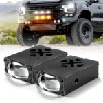 BraveWAY Mini Grill Driving Lights, Projector Fog Lights for Car/Truck/OffRoad/UTV/ATV/Motorcycle, Slim LED Pods, Hi-Lo Beam, White/Yellow Storbe
