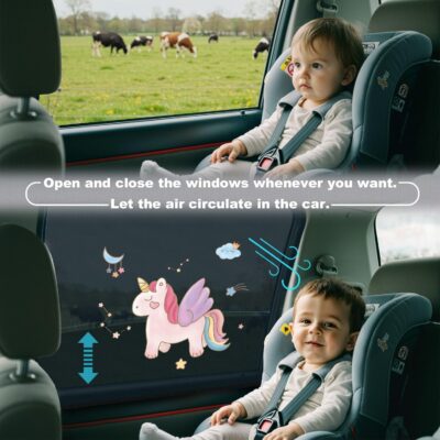 Car Window Shades for Baby, 2 Pack Car Sun Shades with UV Protection, Universal Fit Stretchable Side Window Sunscreen Sun Shades with Unicorn Motifs, Rear Window Shades for Kids - Image 4