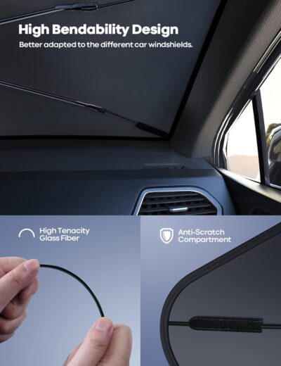 Lamicall Car Windshield Sunshade Umbrella - Foldable Car Windshield Sun Shade Cover, 5 Layers UV Block Coating, 52"x31" Front Window Heat Insulation Protection, for Auto Sedan, SUV Windshield - Image 5