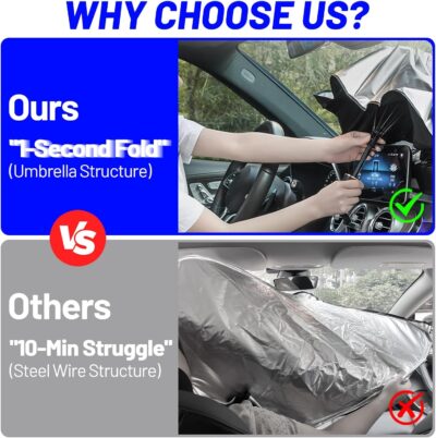 Windshield Sun Shade for Nissan Rogue 2021-2026, Custom Fit Foldable Umbrella Sunshade with 360° Rotating Shaft, Front Window Shade for UV & Heat Protection, Easy Storage Car Sun Shields - Image 2