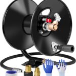 MEKOH Pressure Washer Hose Reel 50ftx3/8” / 65ftx1/4”, 4000PSI Heavy Duty Power Washer Hose Reel with M22-14 Fitting, Hand Crank Metal Reel with Wall/Trailer/Van Mount, Manual Hose Reel for Water