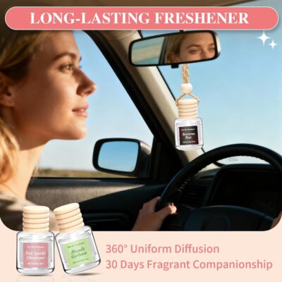 6 Pack Car Air Freshener, Long Lasting Natural Essential Oil Fragrance Diffuser - Pink Sparkle Champagne, Moonlit Gardenia & Nocturne Rose, Hanging Female Perfume Car Accessories Decor Gift - Image 5