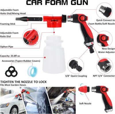 AUTODECO 33Pcs Car Wash Detailing Kit Cleaning Kits with Foam Gun Sprayer Brush Large Wash Mitt Towels Complete Interior Exterior Car Washing Supply Set Blue - Image 2