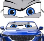 Car Windshield Sun Shade, Funny Eyes Sun Visor, Wear-Resistant Black Tape, Foldable 59‘’x27.5‘’/63''x31.5''
