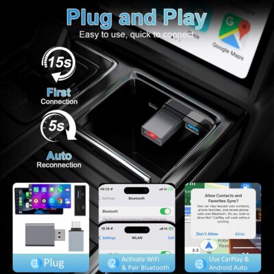 2 in 1 Wireless CarPlay and Android Auto Adapter 2025 for iPhone, Easy to Upgrade Wired CarPlay to Wireless, Mini Car Play Dongle with USB A/C for Apple iOS 10+ & Android 11+, For Cars 2016+, No Delay - Image 3