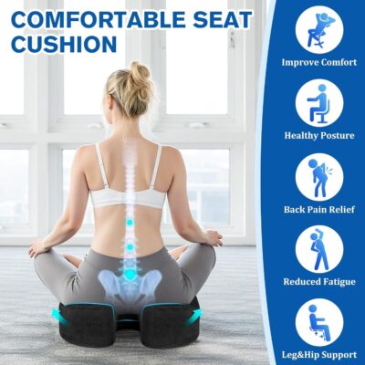 Seat Cushion, Gel Chair Cushions, Office Chair Cushions, Anti-Slip Bottom & Removable Cover Tailbone Pain Relief Cushion, Memory Foam Seat Cushion for Office, Wheelchair, Car (Black) - Image 3