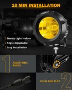Auxbeam Amber Fog Lights, 3.5 Inch 50W Round Led Offroad Light 5000LM Yellow Round Led Pods with Wiring Harness Kit, Spot Flood Combo Driving Lights for Truck ATV UTV Motorcycle Off-Roading - Image 7