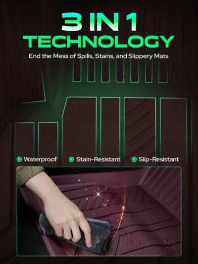 YHTAUTO Floor Mats Compatible with Tesla Model 3 Highland 2024 2025, TPE Floor Liners All Weather Custom Fit, 1st & 2nd Row, Set of 3, Red - Image 6