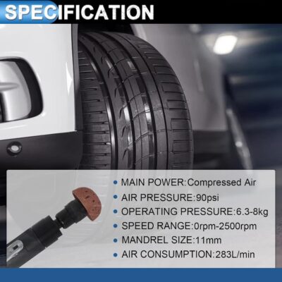 Air Tire Repair Polish Patch Kit Heavy Duty - Includes 2500RPM Air Tire Buffer, Tire Inner Liner Scraper, 4 Tungsten Steel Buffing Wheel, Patch Roller, & Wire Brush - Professional Tire Patch Tools - Image 6