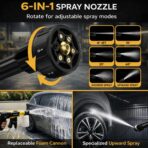 Battery Powered Power Washer - 2×4.0Ah Batteries,1100 PSI,Brushless Motor, Portable Cordless Pressure Washer with 6-in-1 Nozzle, 3 Power Level, Hand Held Pressure Washer for Cars Patio Driveway - Image 4