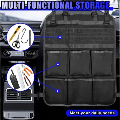 Tactical Molle Panel Car Seat Back Organizer, Waterproof Car Front Seat Protector with Multiple Pockets, Universal Kick Mat for Kids/Pets, Vehicle Backseat Storage Bag for Most Cars (Black) - Image 3