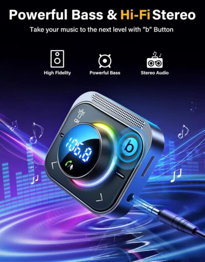 JOYROOM 96W FM Transmitter Bluetooth 6.0 Car Adapter Aux with 3 Charging Ports【PD 60W & 2 * 18W】【Air Vent Installation for Safe】 Deep HiFi Bass Player Wireless Radio Fun Car Accessories Gift Set - Image 4