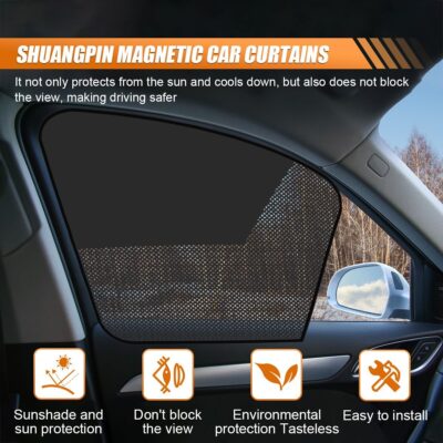 Car Front & Rear Side Window Sunshade, Magnetic Automotive Windshield Privacy Curtain with Half Shade, Mesh Sun Protection Cover Blocks Heat, Glare, UV Rays for Driver Passenger (4PCS) - Image 3