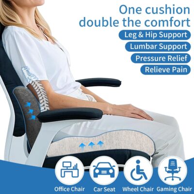 Memory Foam Seat Cushion,Office Chair Cushion with Lumbar Support for Back Pressure Relief, Car Seat Cushion with Adjustable Strap,Sciatica Pad Cushions for Car,Truck, Desk,Gaming Chair - Image 2