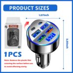 6 Port Fast USB Car Charger (PD+QC3.0),Cigarette Lighter USB Charger with LED Digital Display,Universal Car Charger Adapter Car Accessories Interior for Most 12V/24V Vehicles - Image 2