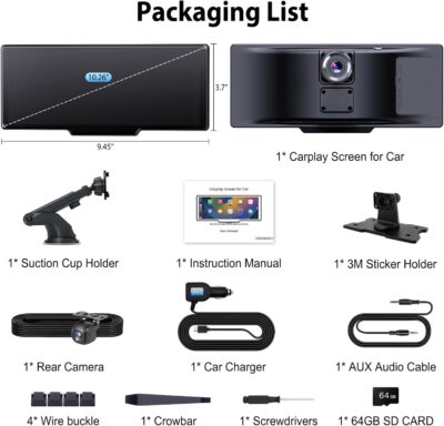 10.26" Wireless CarPlay Screen for Car: 4K Dash Cam & 1080P Backup Camera, Portable Touchscreen Car Stereo for Apple Carplay & Android Auto, GPS Navigation, Mirror Link, BT, FM, Voice Control - Image 7