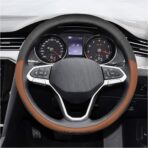14.5"-15" Car Steering Wheel Cover, Microfiber Leather Breathable Wheel Cover, Anti-Slip Lining Steering Wheel Covers, Car Accessories Interior Decoration for Women Men (Coffee)