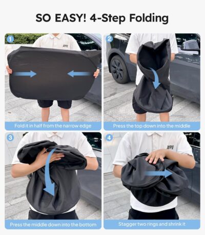 Wigoo Tesla New Model Y Accessories Windshield Sunshade [OEM Design, 100% Sun Blockage] Foldable Heat Insulation Sunshade with Storage Bag, for Model Y 2020~2026 (Juniper), Silver Coating - Image 8