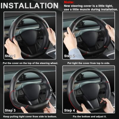 GIANT PANDA D Shape Steering Wheel Cover for Nissan Rogue Kicks - Auto Car Steering Wheel Cover Customized for Nissan Altima Sentra(Black+Black Line-D-Shaped) - Image 6