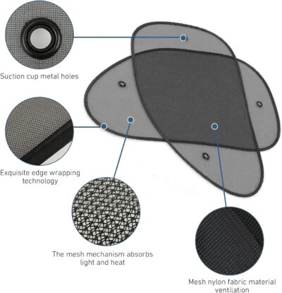 2 PCS Car Side Window Sun Shade, 25.5 x 14.9 Inch Mesh Sunshade with Suction Cups for UV and Heat Blocking, Universal for Most Cars, Trucks, SUVs (Black) - Image 5