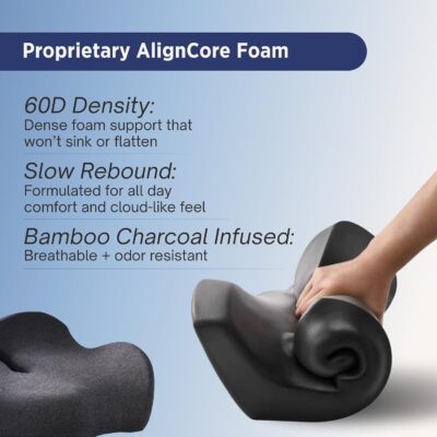 Lumbar Support Pillow for Office Chair - Lower Back Pain Relief Cushion with Adjustable SpineAlign™ Bolster, Memory Foam Pillow for Car, Couch, Gaming Seats - Dual Straps, Dark Grey - Image 4