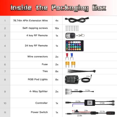 8 Pods Full Angle RGB LED Rock Lights for Truck Jeeps ATV UTV RZR Offroad Golf Cart SXS, Waterproof Multicolor Neon Underglow Kit with Bluetooth APP/RF Remote, 12Volt Underbody Lights - Image 7