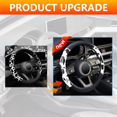 Cow Print Steering Wheel Cover, Universal 14.5-15 inch Breathable Microfiber Leather Anti-Slip Car Steering Wheel Protector for Women Men, Black&White - Image 5