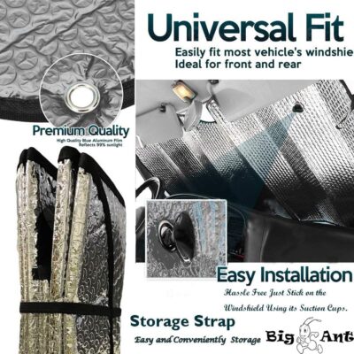 Big Ant Car Windshield Sunshade UV Ray Reflector Auto Window Sun Shade Visor Shield Cover, Keeps Vehicle Cool- Sliver (55" x 27.5") - Image 6