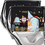 Car Window Shades for Baby, 2 Pack Magnetic Double Layer Car Sun Shade Baby with Storage Pockets, Adjustable Privacy Blackout/See-Through Cartoon Pattern Window Curtains for Kids UV Protection