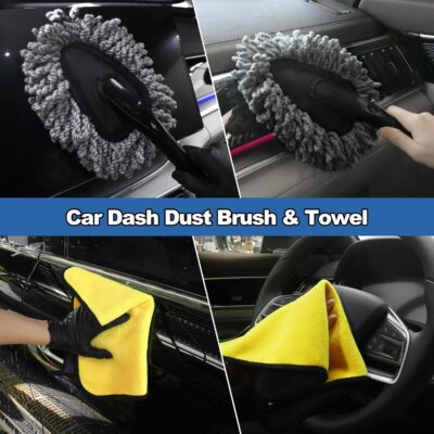 NIKCOSMK Windshield Cleaner Tool, 14Pcs Car Cleaning Kit - Car Interior Detailing Kit with Extendable Handle, Cleaning Gel & Microfiber Pads, All-in-One Inside Car Cleaning Supplies for Women Men - Image 6