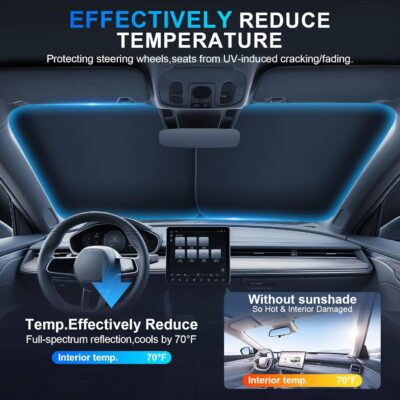 JUSTTOP Car Sun Shade Windshield 2-Piece Foldable Car Front Window Sunshade, 210T Coated Silver Coth Reflective Polyester Material(Medium27.9x31.1in) - Image 3