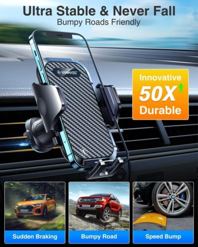 VANMASS 2026 Phone Holders for Your Car Ultimate Military-Grade Car Phone Holder Mount【Patent & Safety Certs】Upgraded Shockproof Truck Air Vent Phone Mount for iPhone 17 Pro Max 16 15 Samsung Android - Image 8