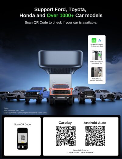 2-in-1 Wireless CarPlay Adapter 2026 Support Apple CarPlay & Android Auto, Mini Bluetooth USB A & USB C Dongle Convert Wired to Wireless Compatible with iPhone & Android - Image 5